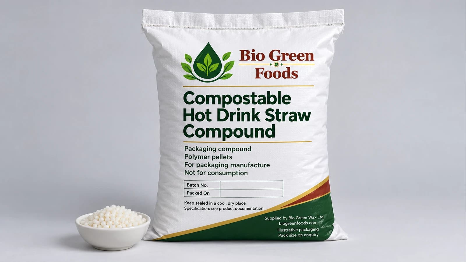 مركّب شفاطات المشروبات الساخنة القابل للتسميد (FDA، 80C) – Food-contact packaging materials product from Bio Green Foods