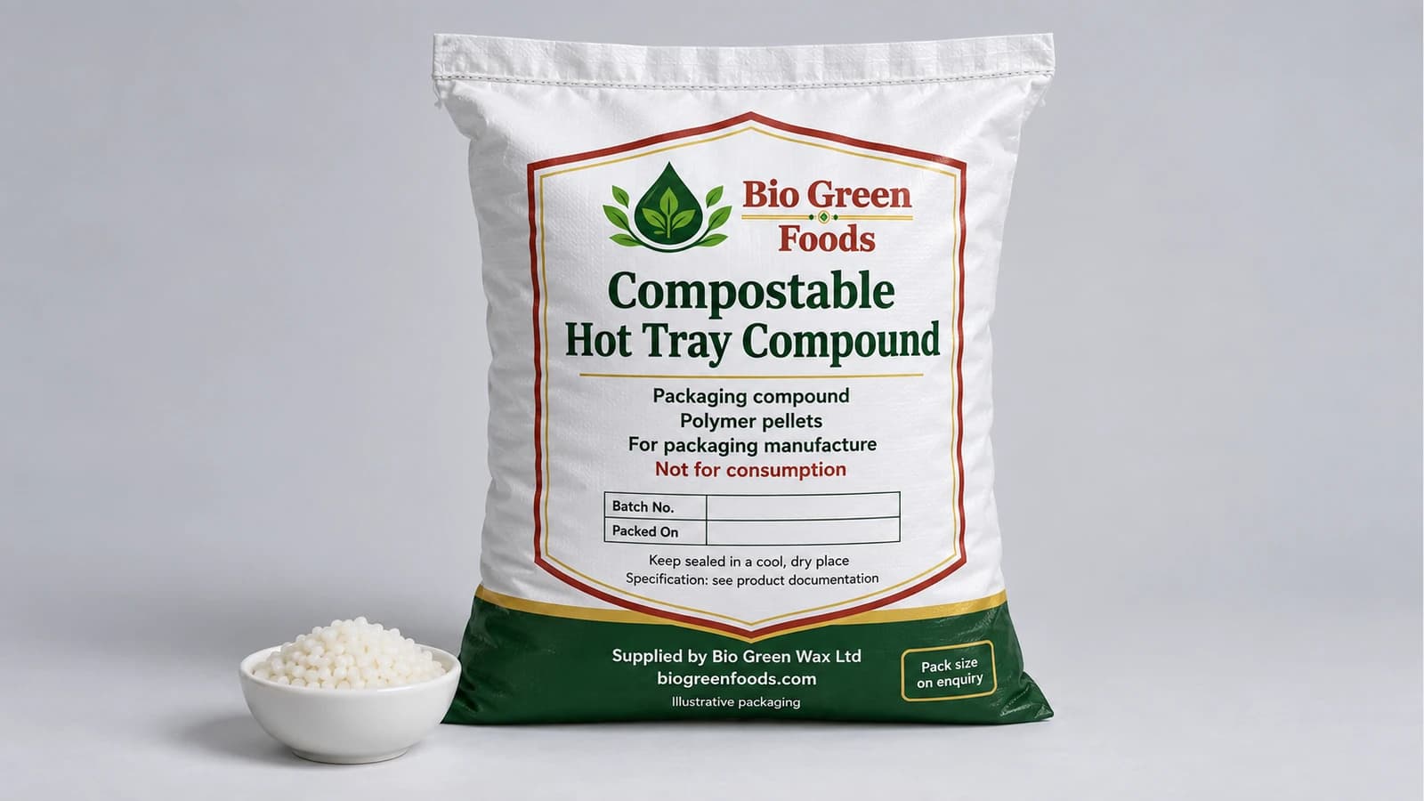 Compostable Hot Tray Compound (Thermoforming, 80C, Microwaveable, FDA) – Food-contact packaging materials product from Bio Green Foods
