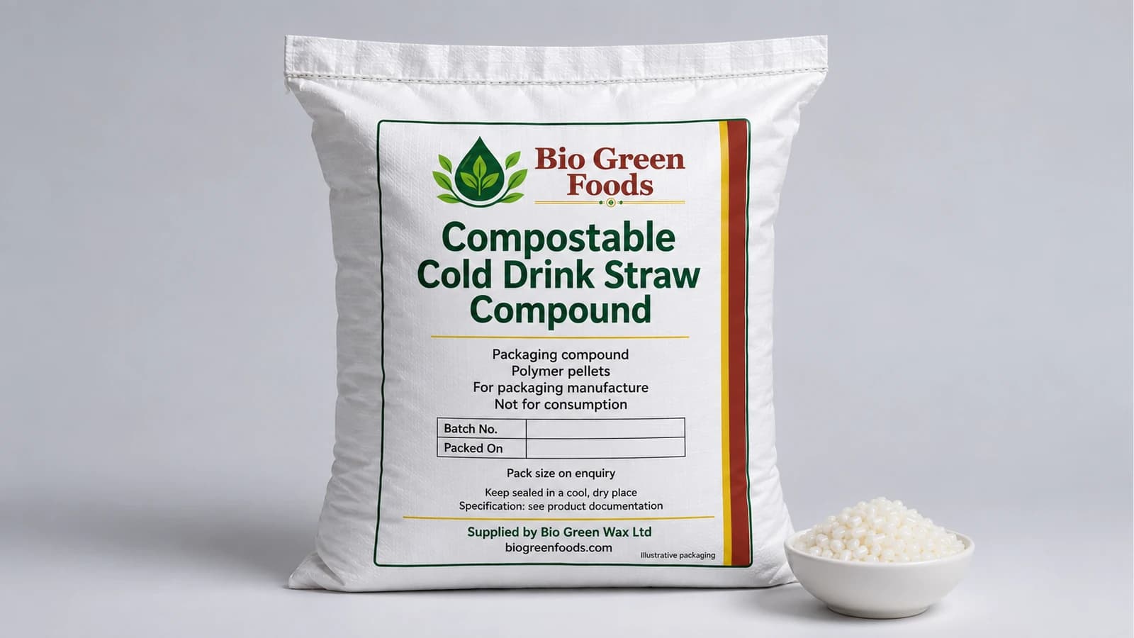 Kompostierbares Compound für Kaltgetränk-Trinkhalme (FDA) – Food-contact packaging materials product from Bio Green Foods